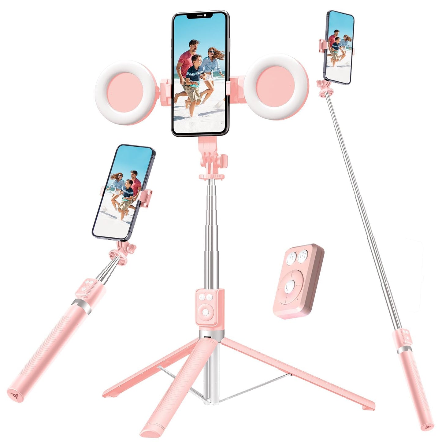 Selfie Stick Tripod with Fill Light, Phone Selfie Stick,Durable Stainless Steel Design,Bluetooth Remote Control,and Stable Three-Legged Support