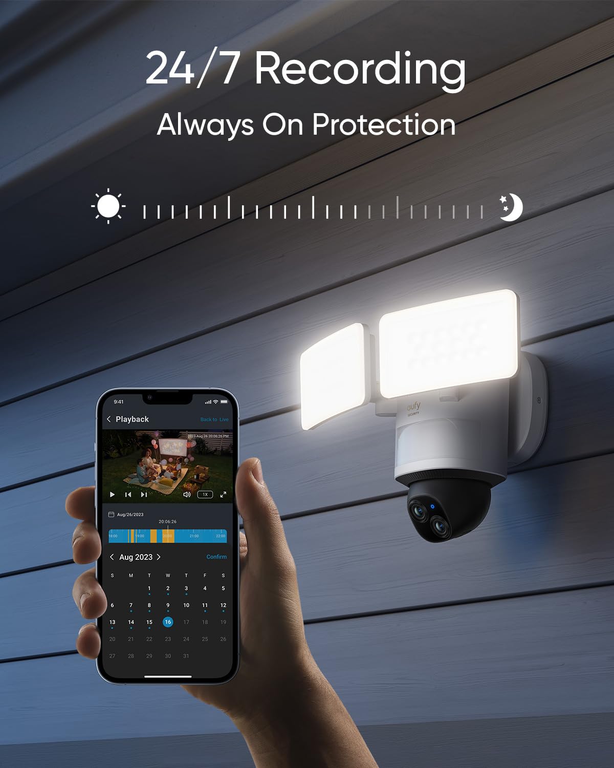eufy Security Floodlight Camera E340 Wired,360° Pan and Tilt,24/7 Recording,Dual-Band Wi-Fi, 2,000 Lumens,Motion-Activated,Dual Camera,HomeBase 3
