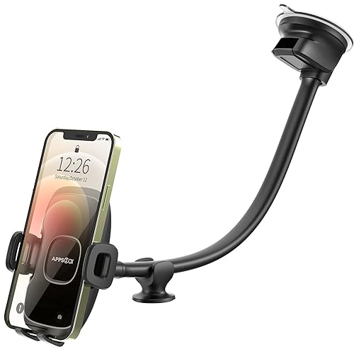 APPS2Car 14'' Gooseneck Car Phone Holder,Heavy Duty Phone Holder for Truck, [Flexibile Long Arm] [Anti Shake stabilizer] Windshield Car Phone Mount