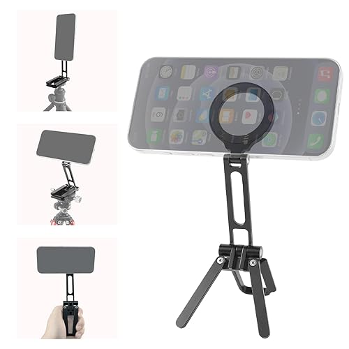 FIFIELD Magnetic Phone Tripod Stand 1/4" Screw Aluminum Mini Foldable Tripod for Cell Phone, Travel Essential Adjustable iPhone Stand
