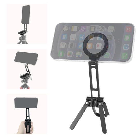 FIFIELD Magnetic Phone Tripod Stand 1/4" Screw Aluminum Mini Foldable Tripod for Cell Phone, Travel Essential Adjustable iPhone Stand