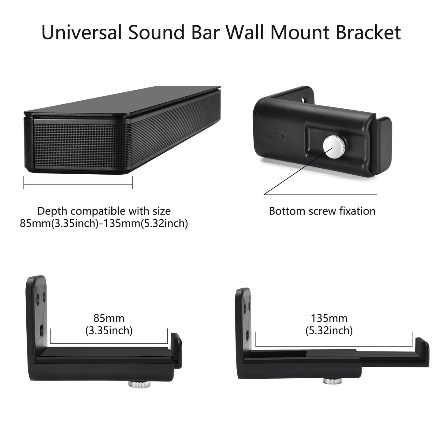 Hiyokurenri Universal Adjustable Wall Mount Bracket for Soundbars - Perfect Solution for Sony,Bose,JBL,Samsung,Philips,SONOS,Bowers