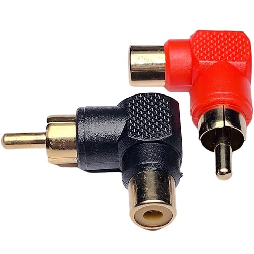 CESS Right Angle RCA Male to Female Adapter, 90 Degree Audio Video Elbow, Red Black 4 Pack