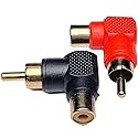 CESS Right Angle RCA Male to Female Adapter, 90 Degree Audio Video Elbow, Red Black 4 Pack