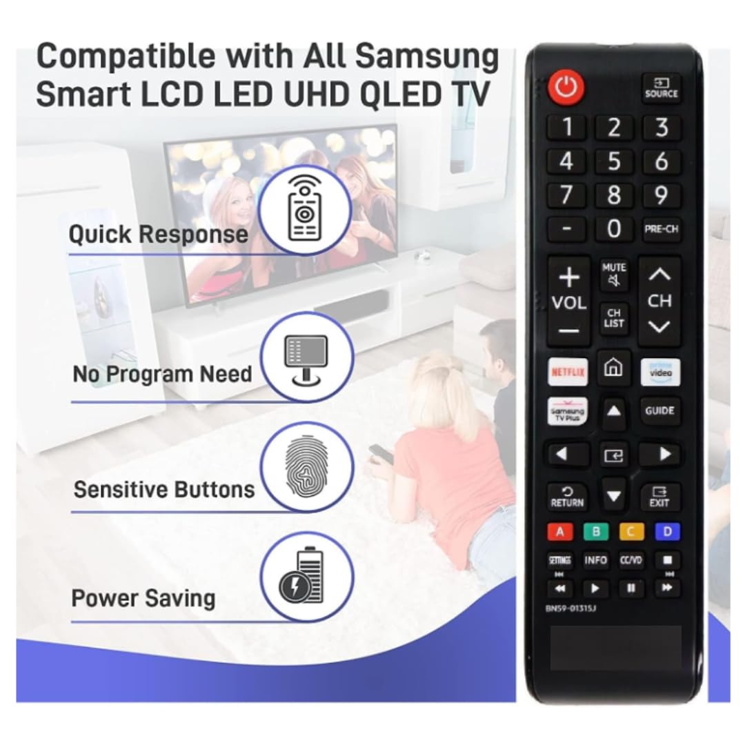 BN59-01315J Replacement Remote Control Applicable for Samsung UHD Curve Ultra HDTV LED 6 7 8 Series TV, with Netflix/Prime Video/Samsung TV Plus Short