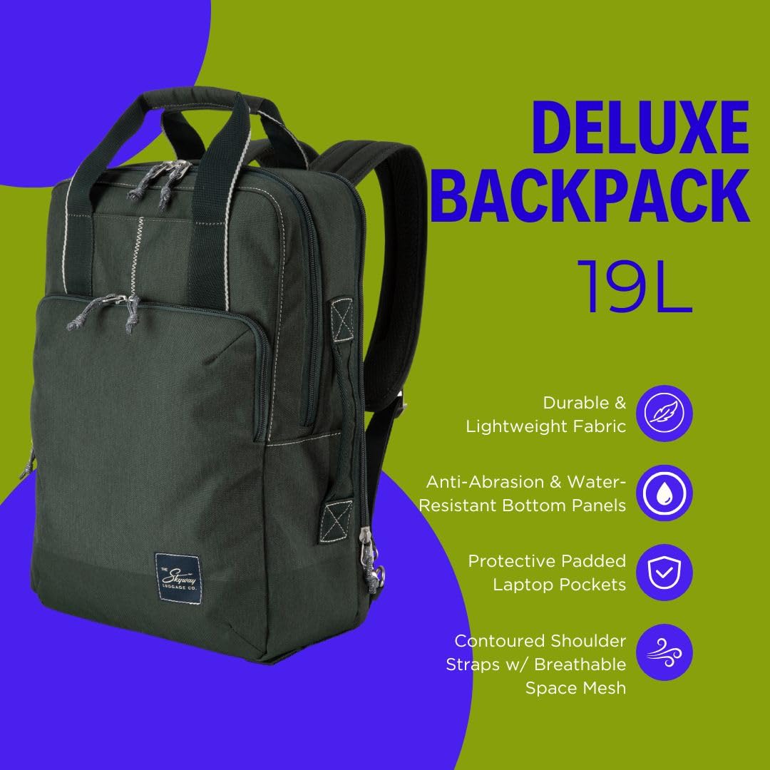 Skyway Luggage Rainier Deluxe Backpack, Eco-Friendly, Made of 100% rPET Travel Laptop Bag for Women & Men, Flight Approved Carry On Bag, 17L, Olympic
