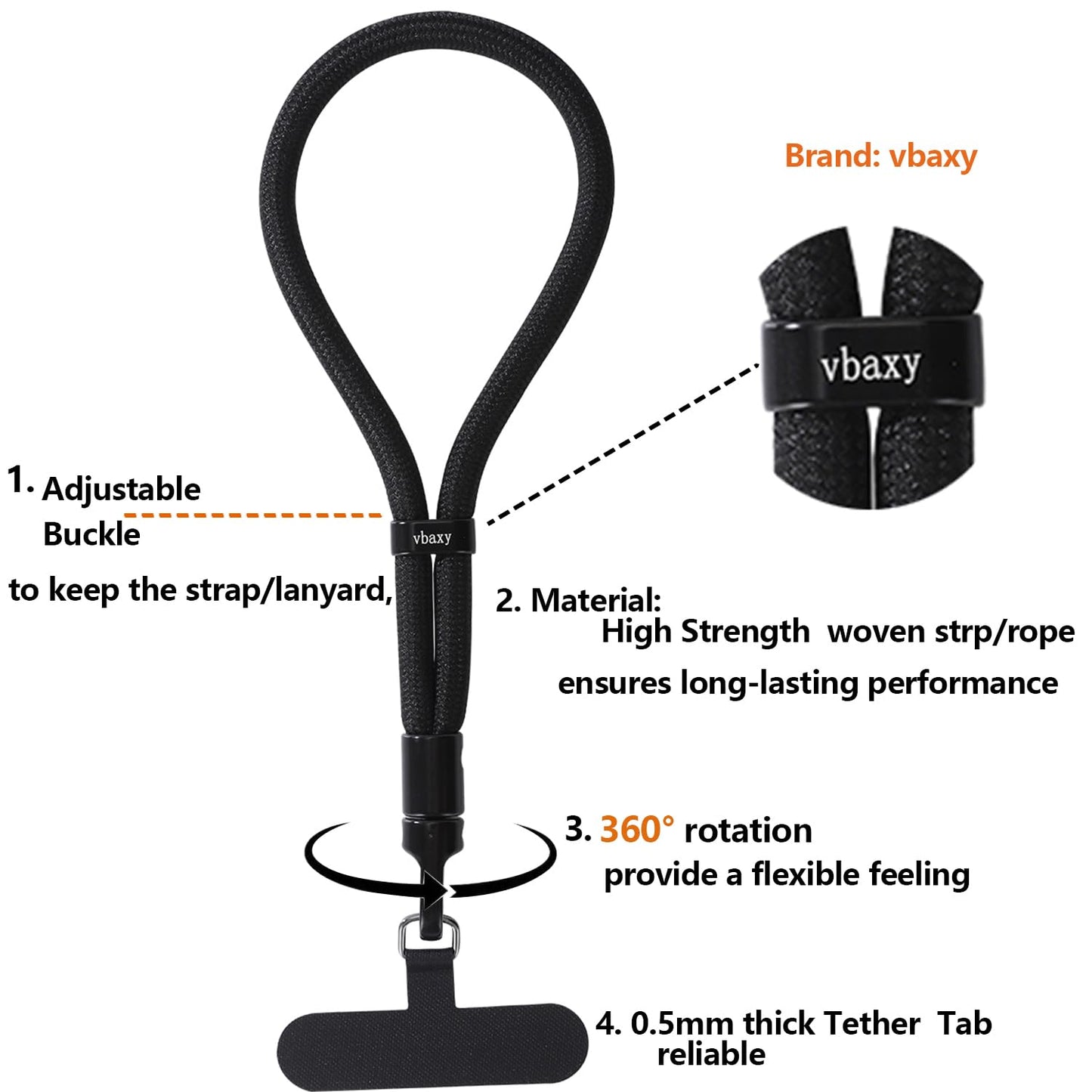 vbaxy Cell Phone Strap,Cell Phone Lanyard Wrist Strap Black (Black)