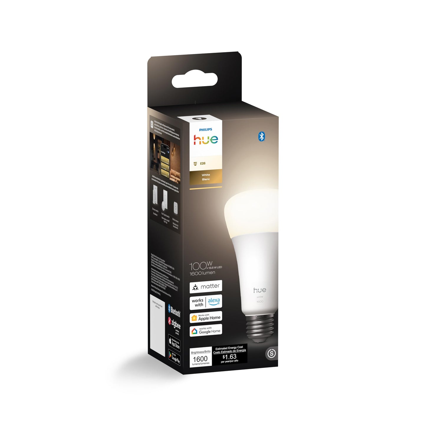 Philips Hue Smart LED A21 Bulb 1-Pack, Warm White Light 2700K, E26 Base, 13.5W, 1600 Lumens, Dimmable LED Bulbs, Works with Alexa, Google Assistant