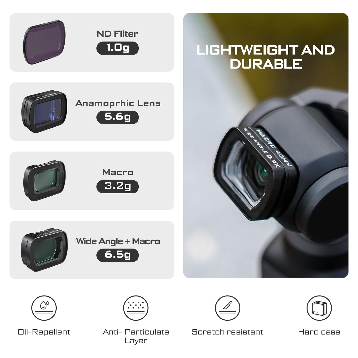 Freewell 2-in-1 Macro & Wide Angle Lens Kit Compatible with Pocket 3/Xtra Muse- Includes Anamorphic Lens, ND Filters, for Cinematic Photo & Video
