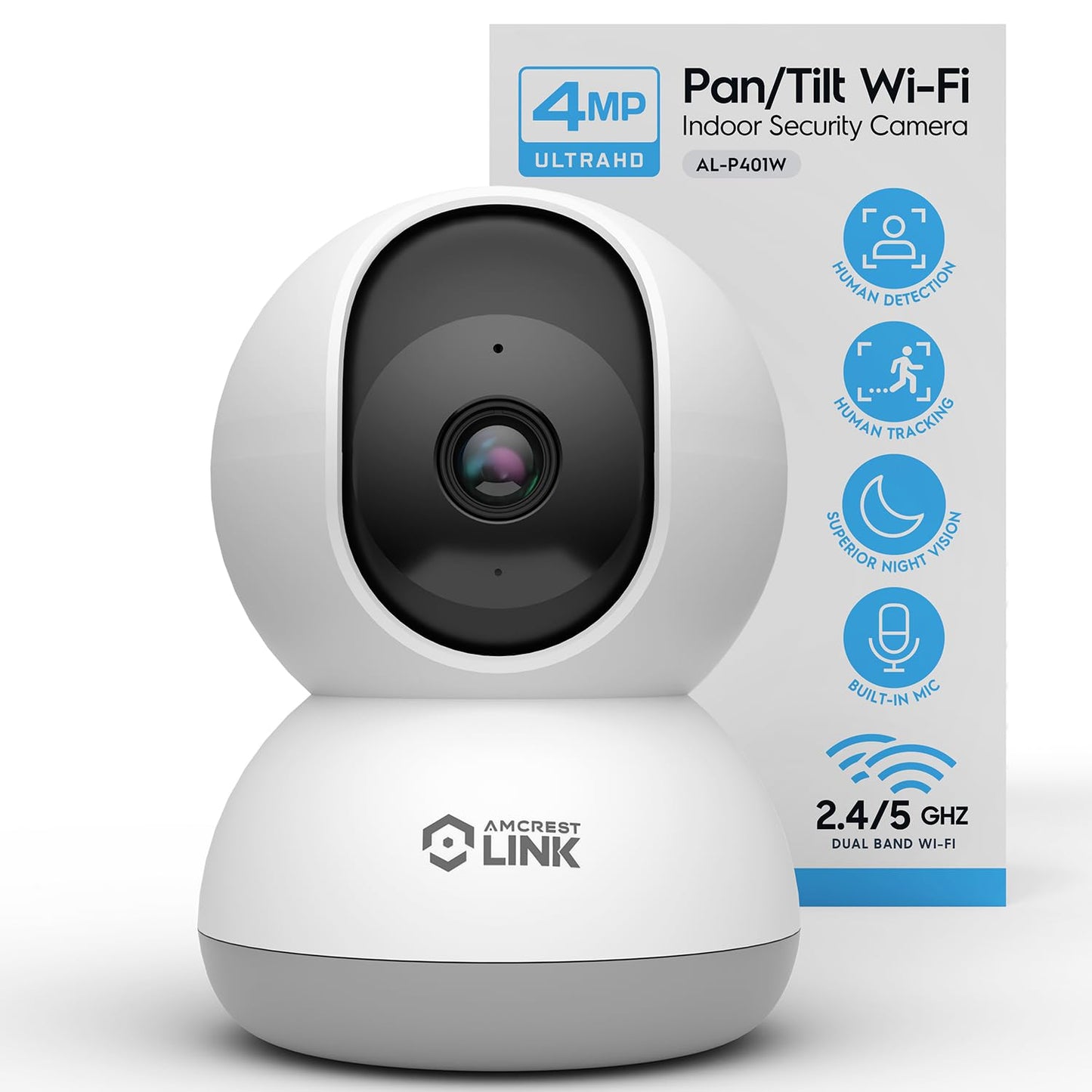 Amcrest Link 4MP WiFi Camera Indoor, Human Detection, Motion-Tracking, w/ 2-Way Audio, Pan/Tilt Wireless IP Camera (Wired Power), 30ft Night Vision