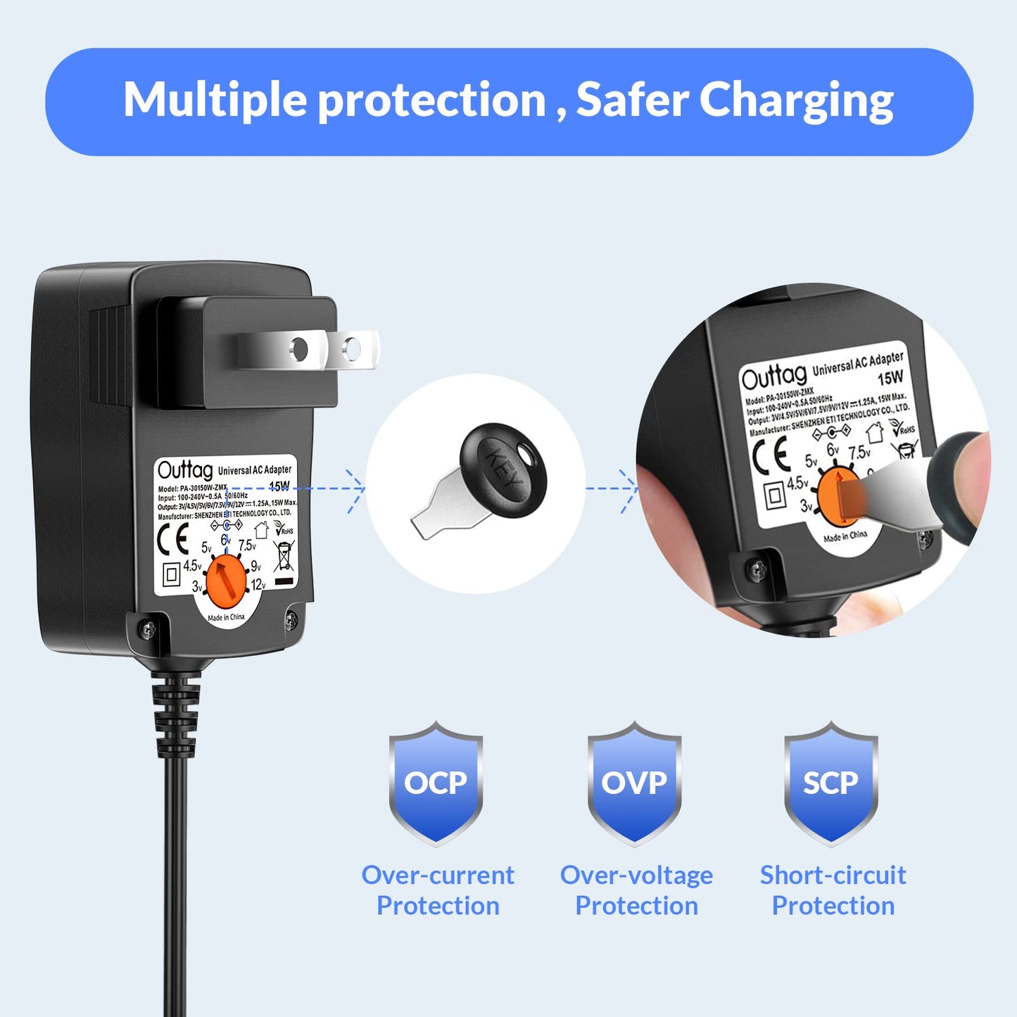 15W Universal AC Adapter 3V 4.5V 5V 6V 7.5V 9V 12V 0.5A 1A 1.25A Multi Voltage Switching Adapter Replacement for Household Electronics Routers CCTV…