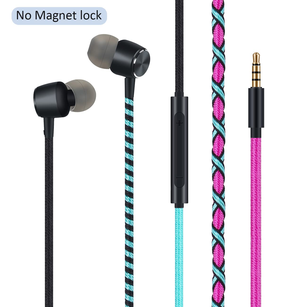 URIZONS Colorful Fun in-Ear Wired Earbuds Headphones - Braided Earphones with Microphone for Cell Phones MP3 Laptop Tablets Fabric Braided Headset…