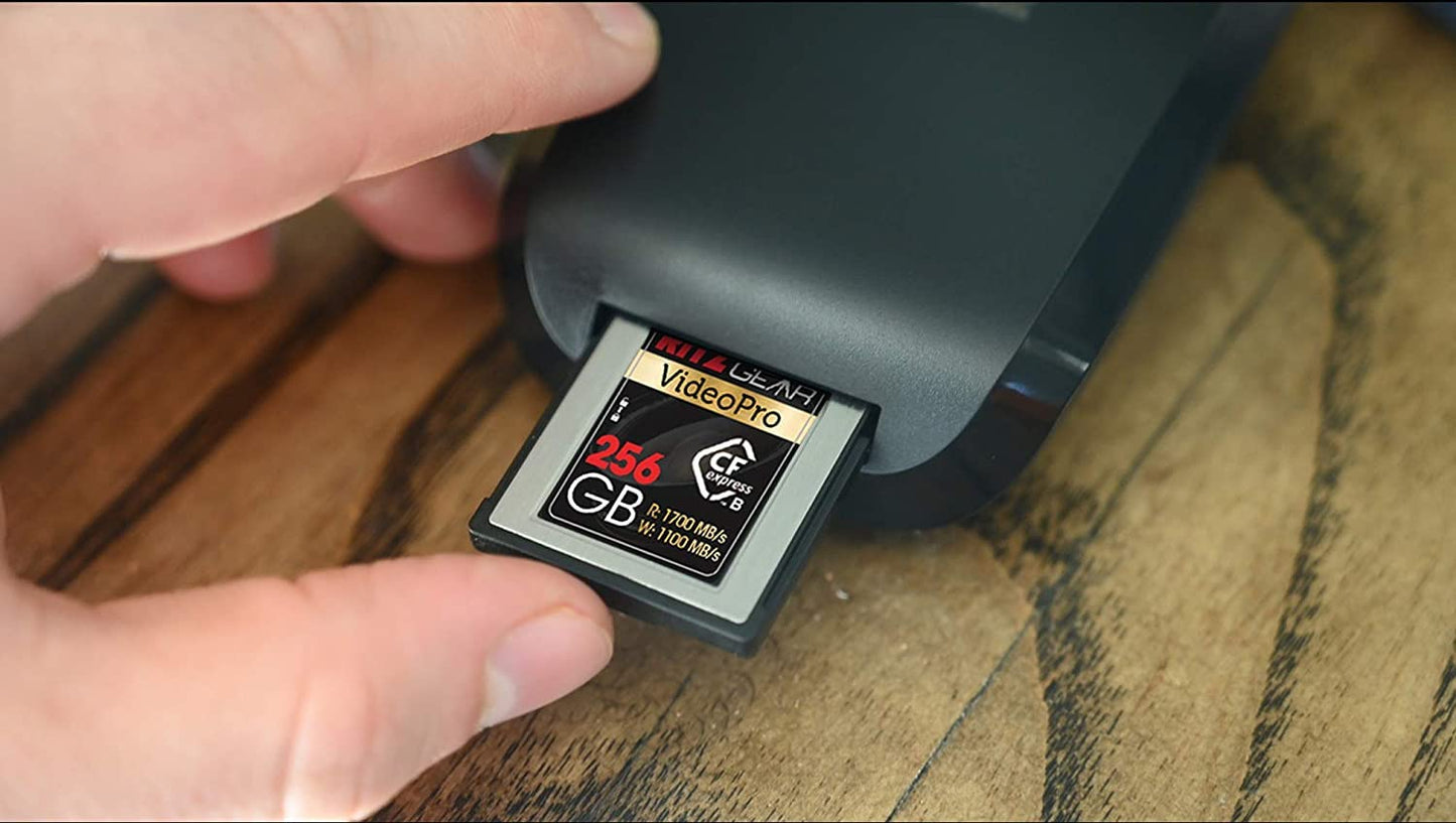 Ritz Gear CFExpress Type B 256GB Card (1700/1100 R/W), Pairs with Compatible Canon & Panasonic DSLR Cameras. Includes CFexpress Type B Card Reader