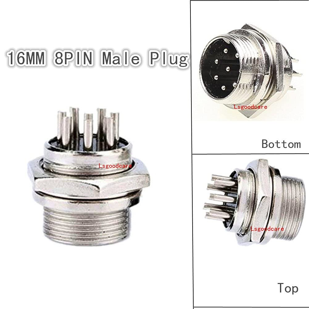 Lsgoodcare 10Pairs 16mm 8 Pin Din Female/ Male Aviation Connector Plug with 10Pcs Aviation Caps , 5A GX16 Metal Chassis Connector Socket