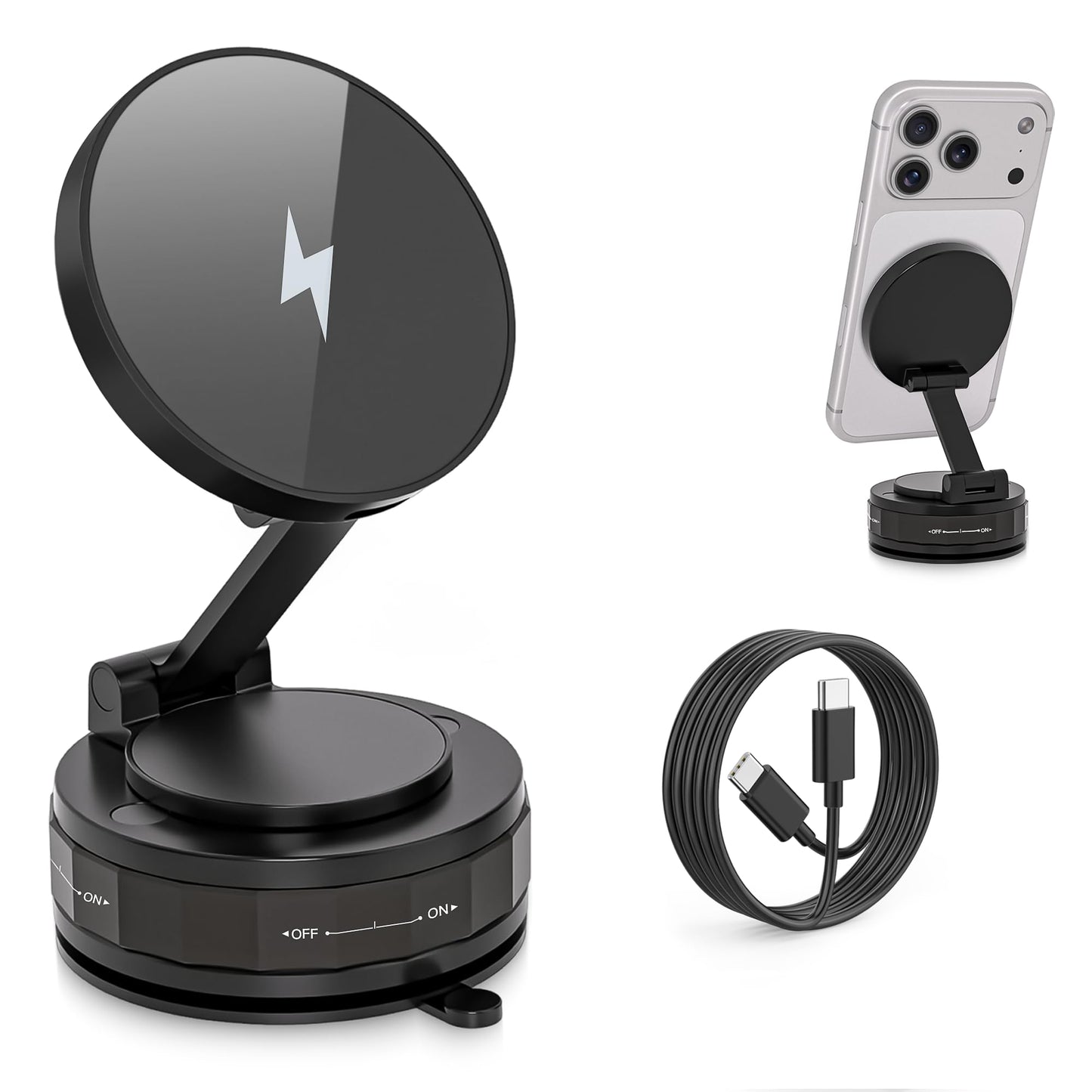 Mag-Safe Car Mount Charger for iPhone, 15W Magnetic Wireless Fast Charging for Car 360° Adjustable Magnetic Phone Holder Compatible with iPhone 17 16
