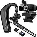 Delton Wireless Headset with 1080p Webcam, Single-Ear Bluetooth Computer Headset with Charging Case, Noise Canceling Mic, USB Dongle…
