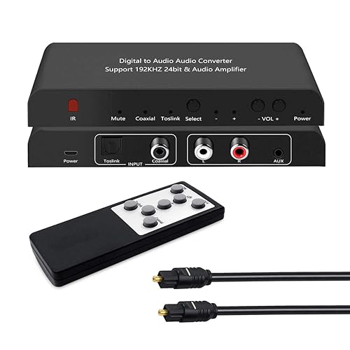 192KHz Digital to Analog Audio Converter DAC with Volume Adjustable Remote Control 192KHz/24bit Digital Coaxial Toslink to Analog L/R RCA 3.5mm Audio