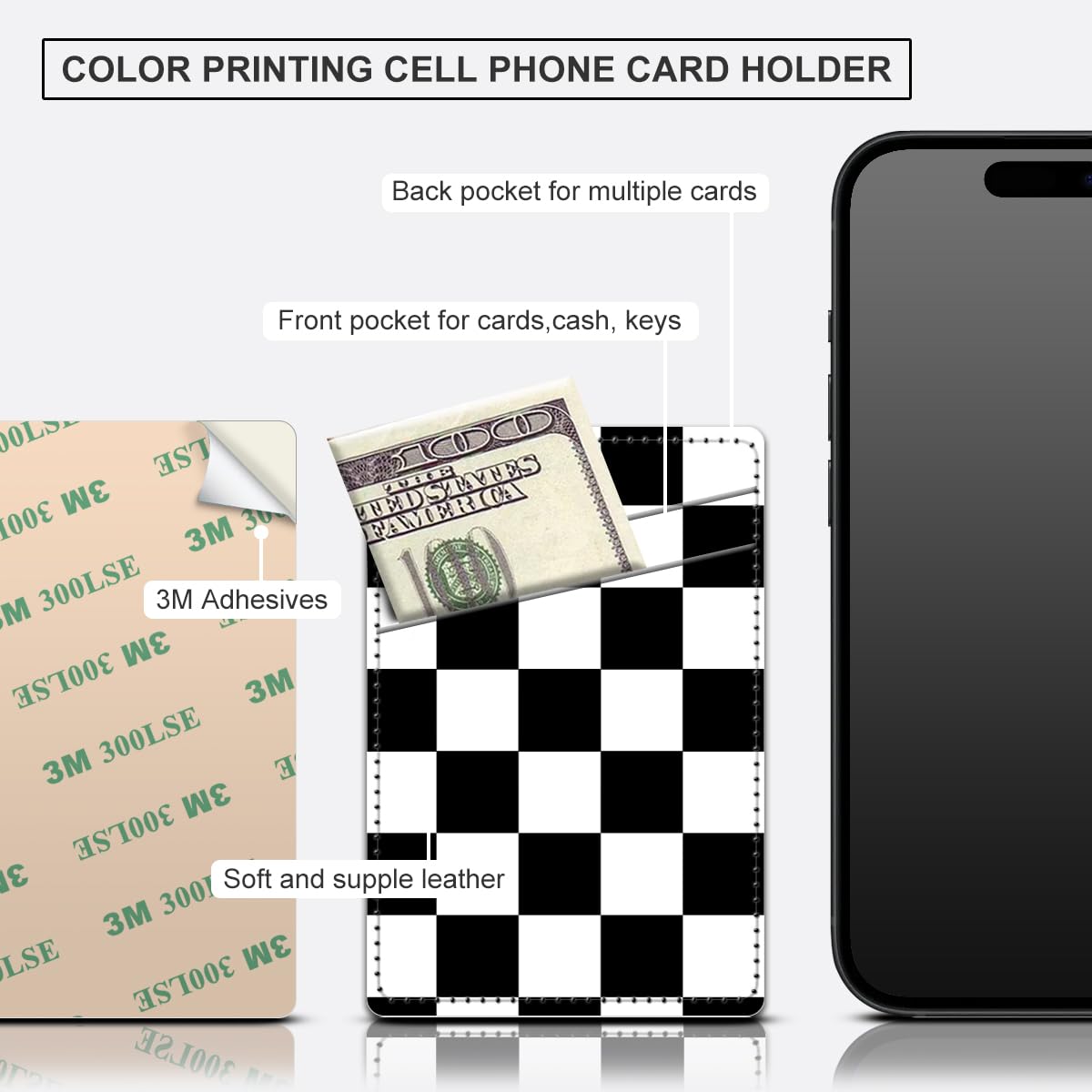 Aeltrp Phone Card Holder, Dual Pocket Leather Phone Wallet Adhesive Stick On, Cute Card Holder, Credit Card Holder for Phone Case Compatible with Most