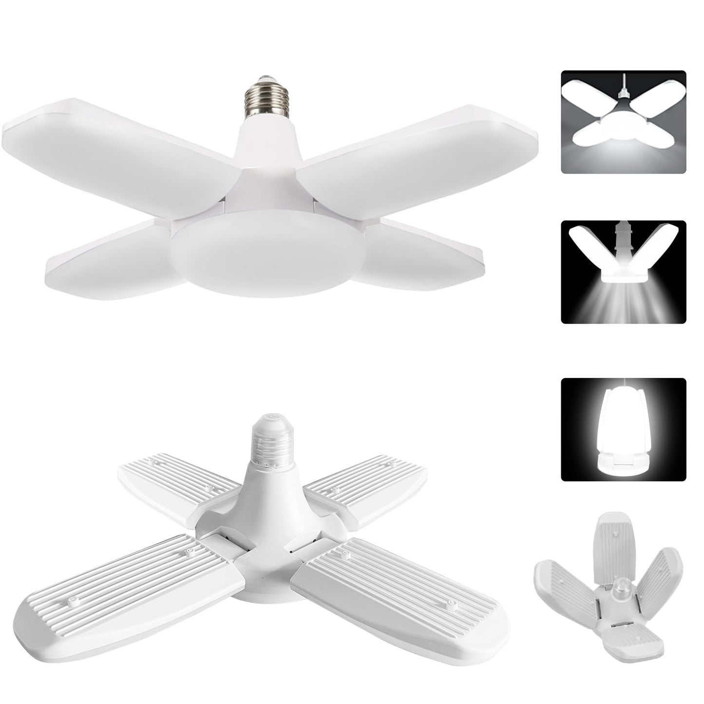 YWD LED Garage Lights 2Pack, 60W Deformable Led Ceiling Lighting 6000LM E26/E27 Daylight 6500K Super Bright Light Adjustable for Workbench, Barn
