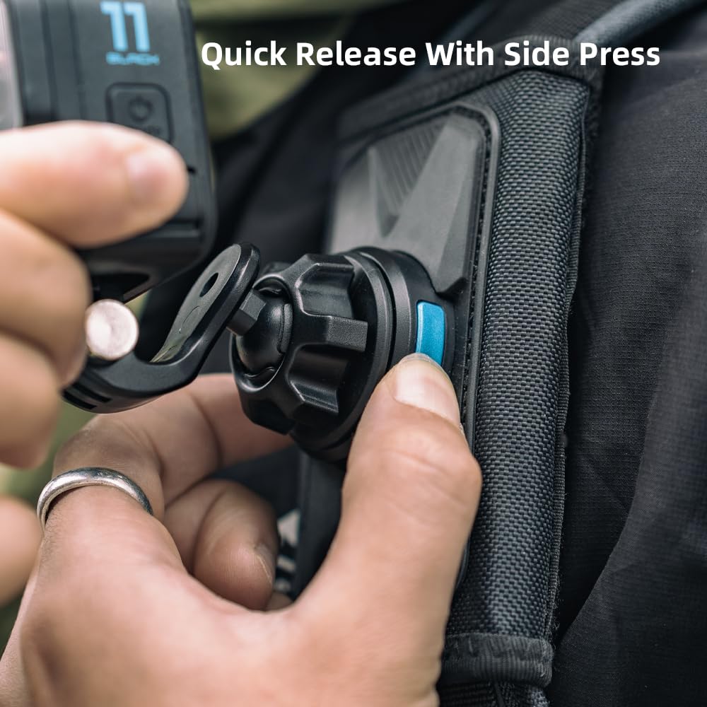 SUREWO Magnetic Backpack Mount,360° Backpack Shoulder Strap Mount with Universal Ball J Hook Compatible with Go Pro Hero 13/12/11/10/9/8/7/6/5