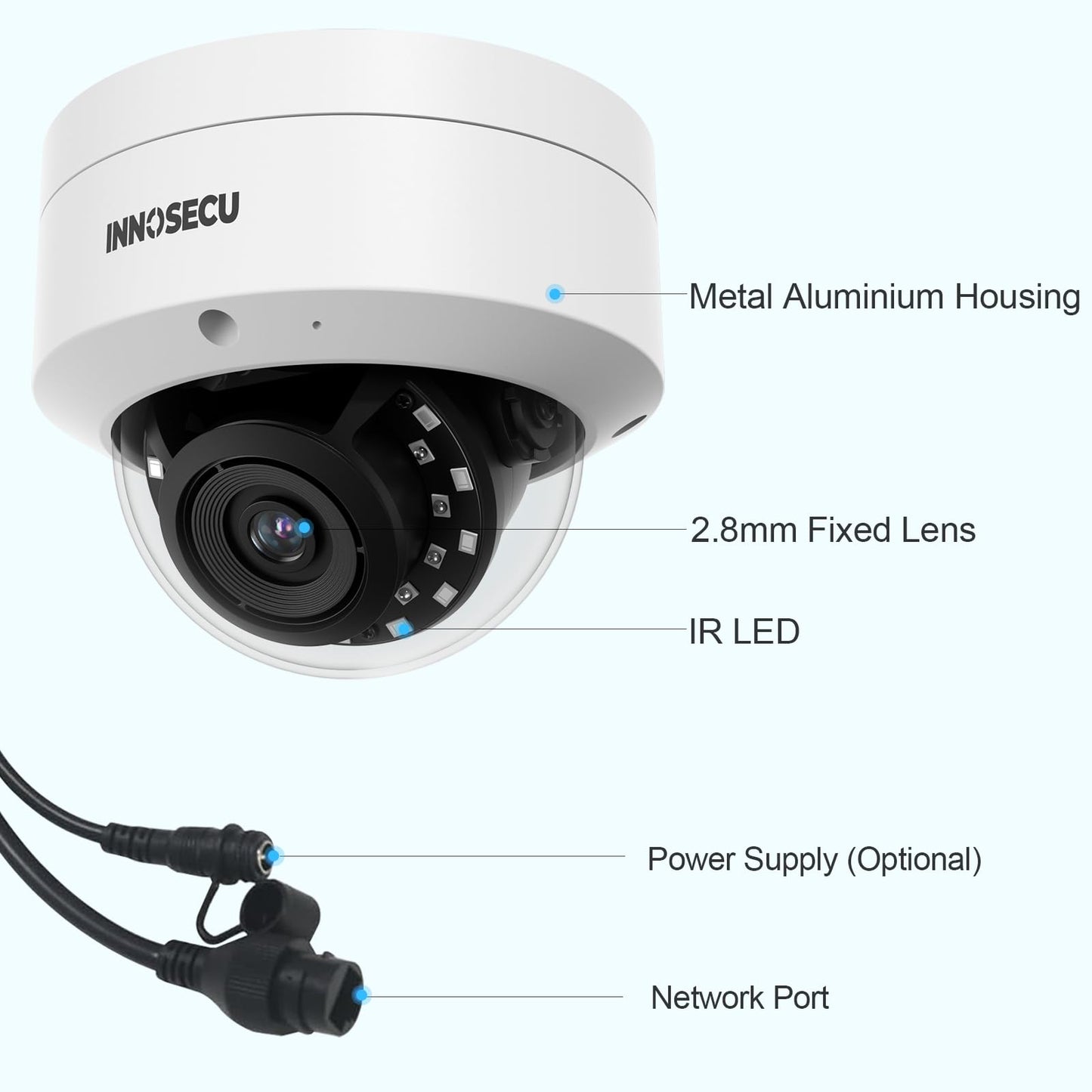 INNOSECU 8MP Dome PoE Camera, IP Security Surveillance Camera @30fps, Vandal-Proof IK10, Waterproof IP67, Built-in Mic, 2.8mm Lens 110?, Human