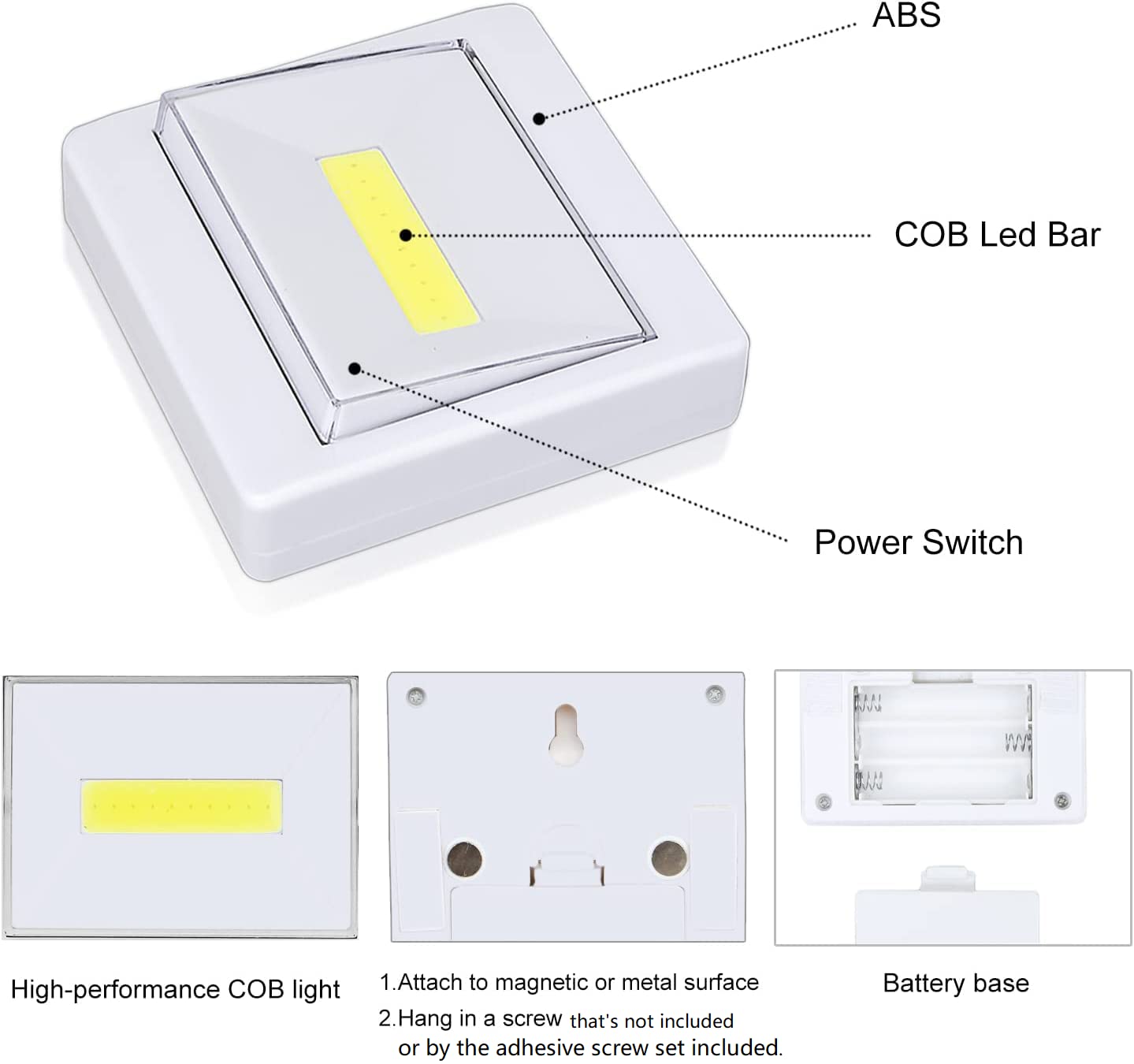 TBTeek Closet Light, Super Bright, Battery Operated, Stick Anywhere, 200 LM Cob Led Lamp, Light Switch Nightlight, Tap Lights for Closet, Shed, Attic