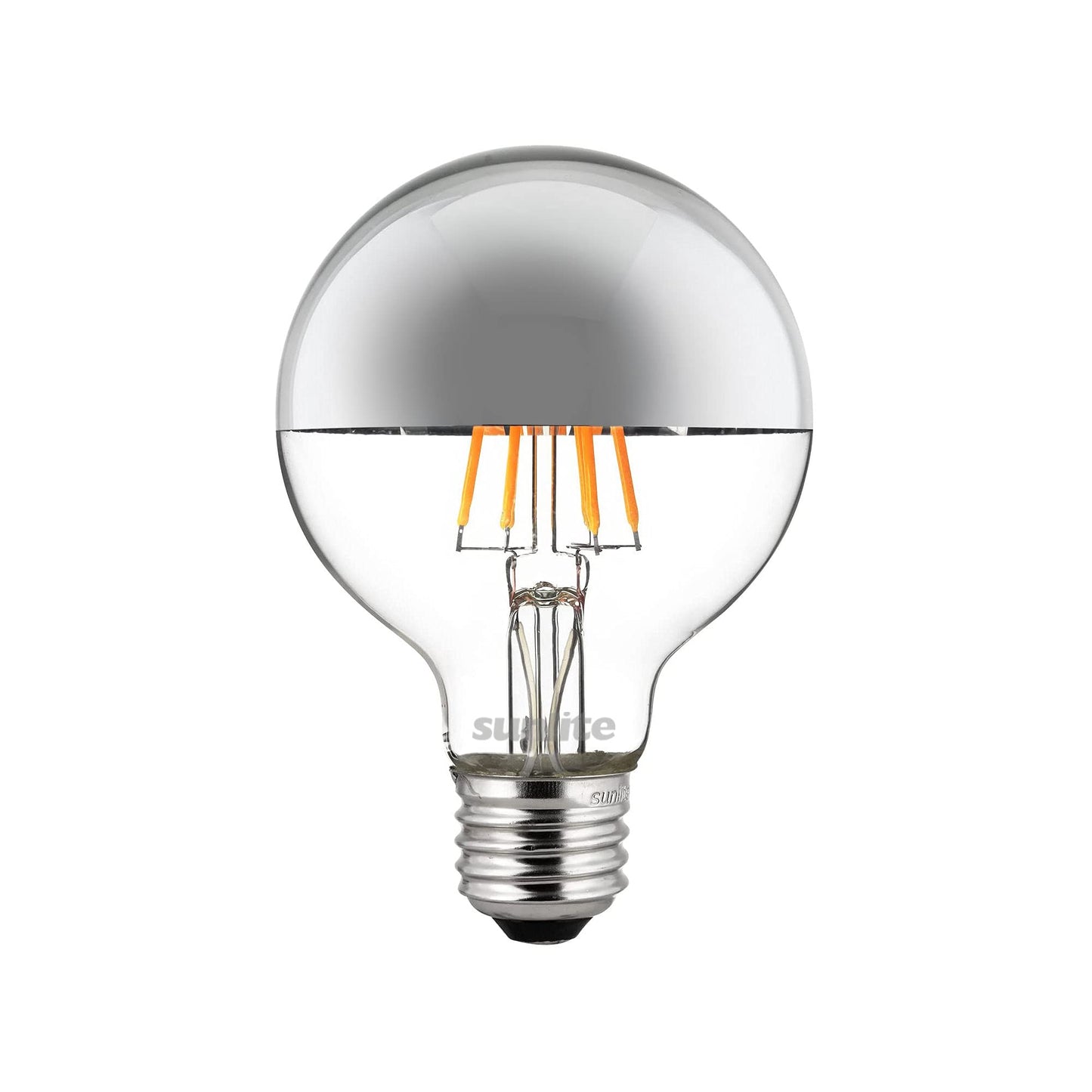 Sunlite LED G25 (G80) Edison Half Chrome Globe Light Bulb, 6 Watts (60W=), Standard E26 Base, 530 Lm, Dimmable, Decorative Silver Bowl, Anti-Glare