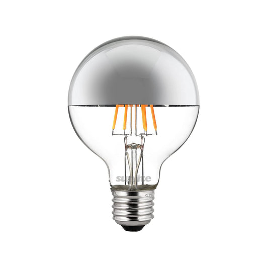 Sunlite LED G25 (G80) Edison Half Chrome Globe Light Bulb, 6 Watts (60W=), Standard E26 Base, 530 Lm, Dimmable, Decorative Silver Bowl, Anti-Glare