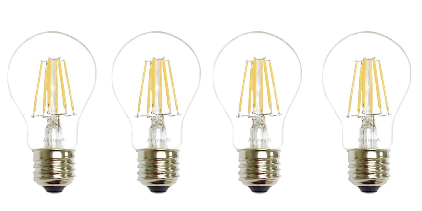 Anyray (4-Bulbs) 40 Watt Equivalent, A19, LED Light Bulb, Clear, E26, Vintage Edison Style, Warm White 40W