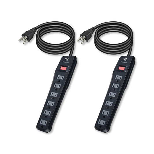 OSKOS Surge Protector Power Strip, 6 outlets, 6FT Extension Cord, 500J Surge Protected, UL Listed, 2 Pack, Wall Mountable.