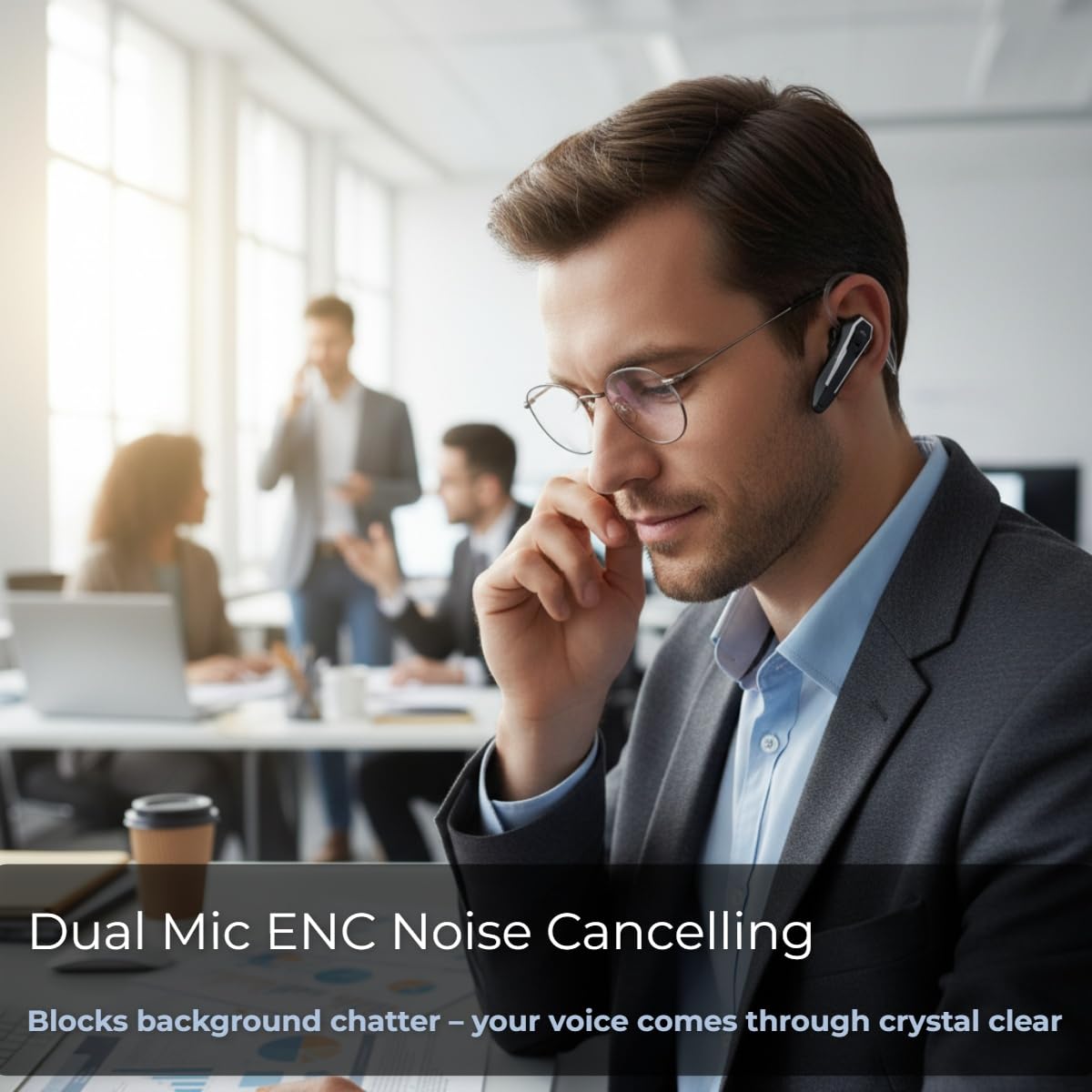Bluetooth Headset for Office, 36H Talk Time Bluetooth 5.4 Wireless Headphones with Dual Mic Noise Cancelling, Lightweight Hands-Free Earpiece