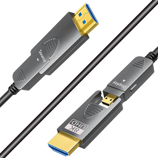 SkyeySnail 30ft 8K Fiber Optic HDMI Cable, Micro HDMI to HDMI 2.1, Detachable Type A+D, 48Gbps Ultra Speed, HDR, 3D, eARC, in Wall CL2 / CL3 Rated