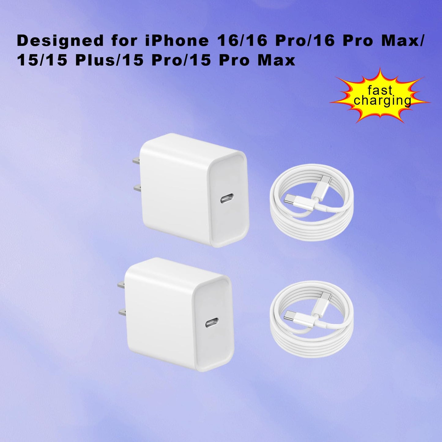 i Phone16/15 Fast Charger,2 Pack Type C Wall Charger Block with 6FT Cable for iPhone 16/15 Pro Max,AirPods Pro,iPad Pro (6FT Cable)