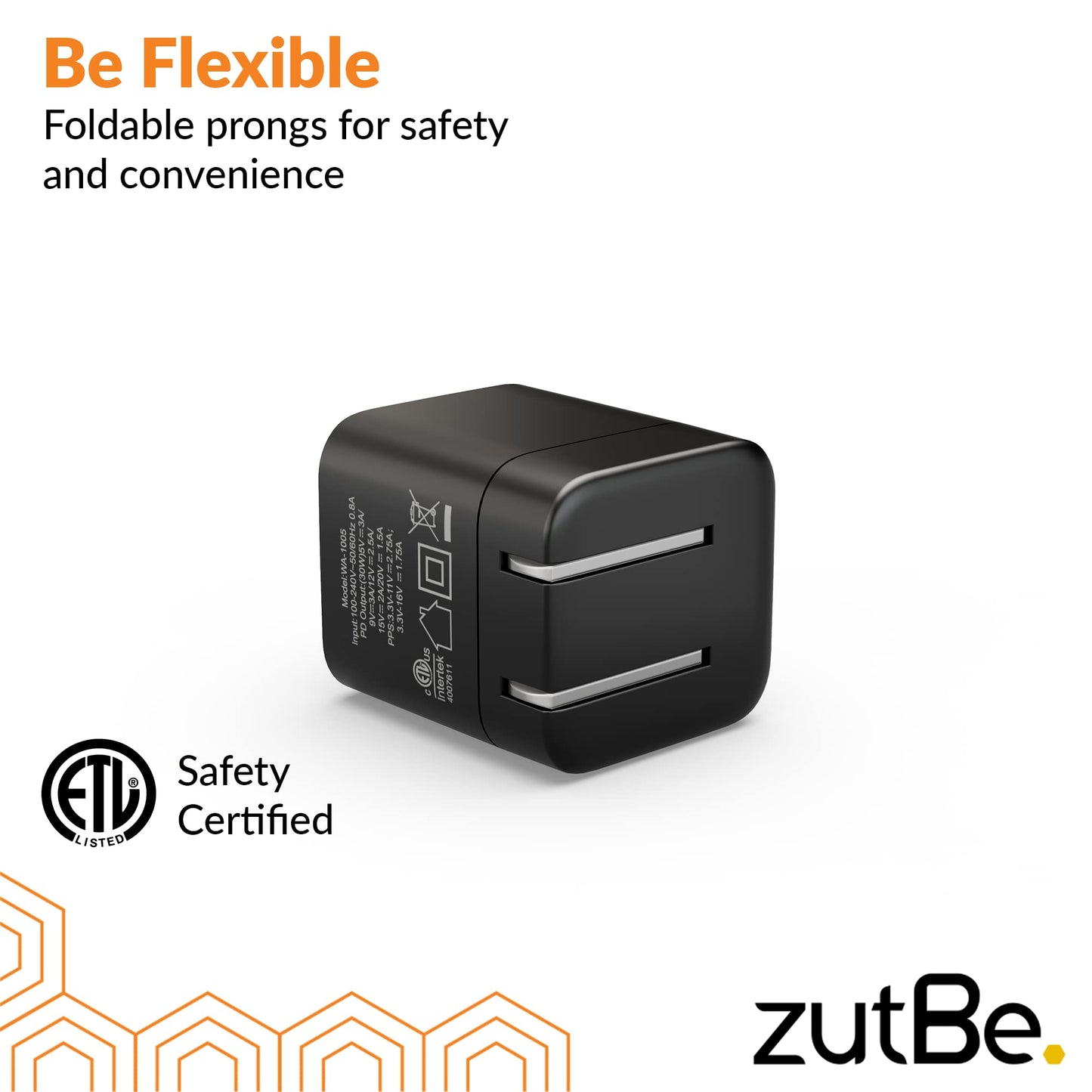zutBe 30W Mini Wall Charger with Foldable Prongs Compact Durable USB-C Power Delivery PD and PPS to Fast Charge iPhone 17 16 15 14 13 12 Pro/Pro Max