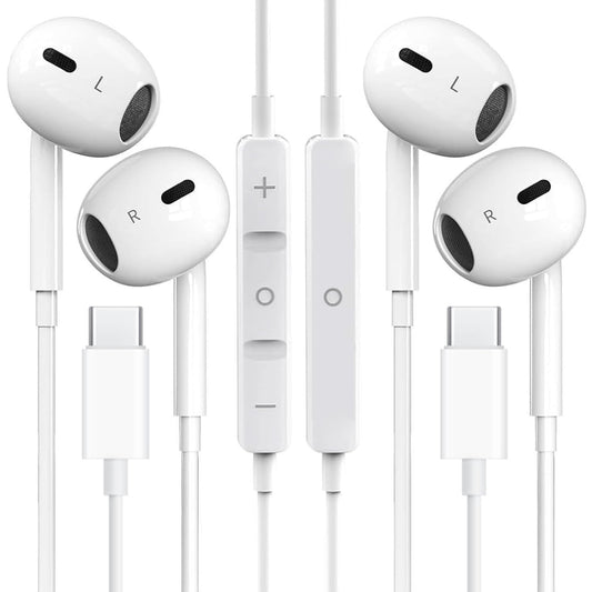 2 Pack USB C Headphones for iPhone 17 16 15, Type C Wired Earbuds with Microphone & Remote Control, HiFi Stereo Noise Cancelling In-Ear Earphones…
