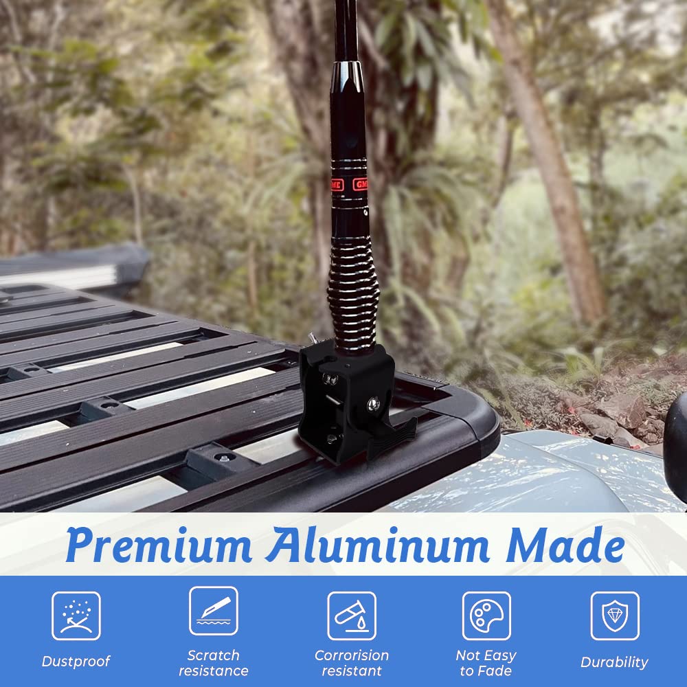 DITKOK Folding Antenna Mount - Roof Rack Mounting Bracket Kit, Fits Crossbars and Platforms, Folding Aerial Bracket for Antennas, Flags and Small LED