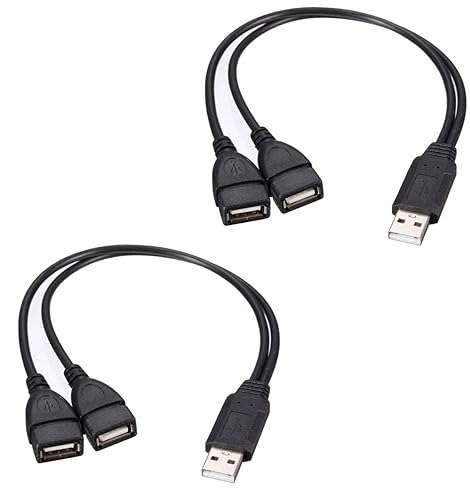 Adaptermvp USB 2.0 Adapter, Dual USB Female Jack Y Splitter Charger Cable (2 Pack) for Laptop/Tablet/Smartphone Data Transmission/Charging