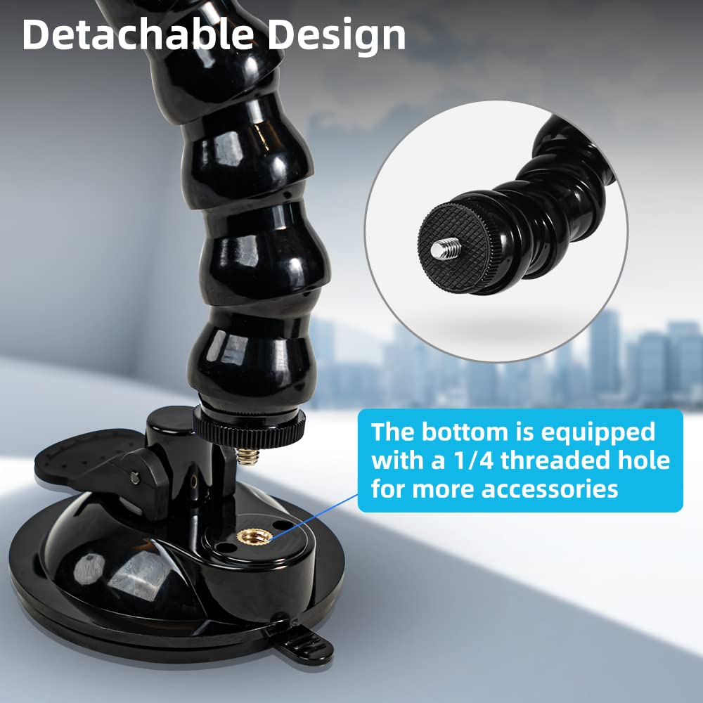 SUREWO Flexible Gooseneck Suction Cup Camera Car Mount Compatible with Gopro Hero 13 Black,Hero 12/11/10/9/8/7/6/5 Black,DJI Osmo Action 5