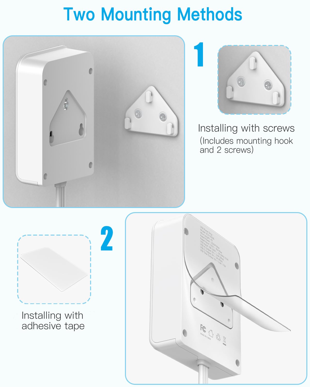 Surge Protector Power Strip, Outlet Extender Stick with USB C Ports, 4 Outlet 3 USB, 4 FT Extension Cord Flat Wall Plug, Home Office Dorm Room