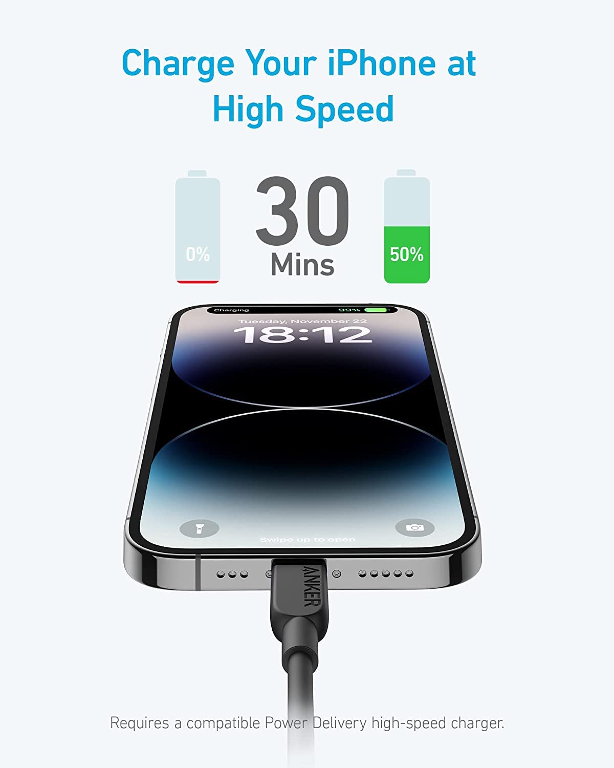 Anker USB C to Lightning Cable(3FT,Black), MFi Certified for iPhone 14 Series, and More(Charger Not Included)