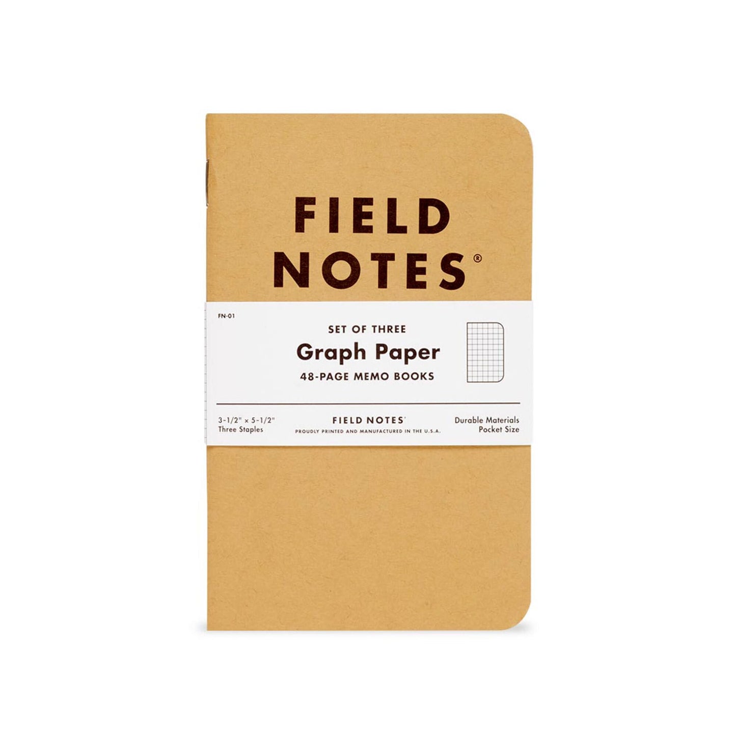 Field Notes: Original Kraft 3-Pack - Mixed Paper (1 Graph/Grid, 1 Ruled/Lined, 1 Plain/Blank) Memo Books - 48 Page Pocket Notebooks - 3.5" x 5.5"