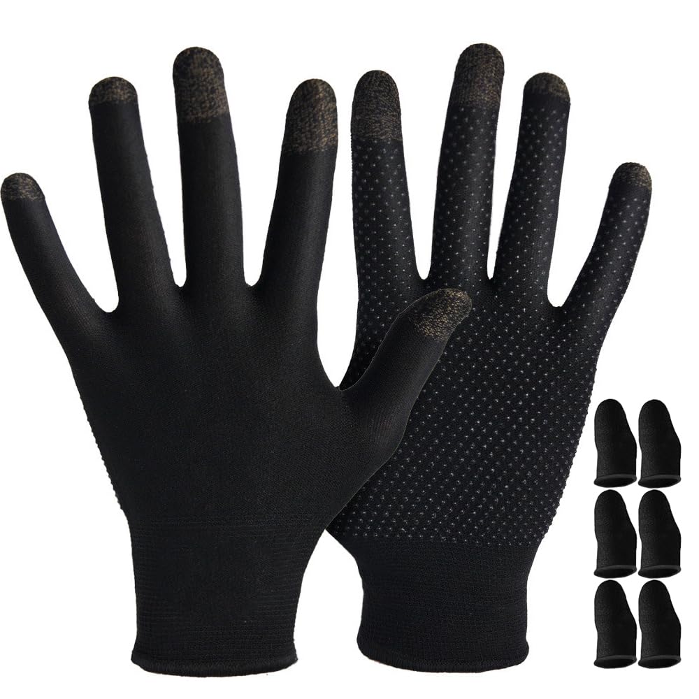 PXIRQ Touchscreen Gloves for Gaming: 0.3mm Silver Fiber Full-Fingertips, Ultra-Thin, Anti Slip & Breathable Seamless Gamer Gloves Sweaty Hands