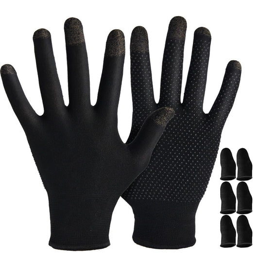 PXIRQ Touchscreen Gloves for Gaming: 0.3mm Silver Fiber Full-Fingertips, Ultra-Thin, Anti Slip & Breathable Seamless Gamer Gloves Sweaty Hands