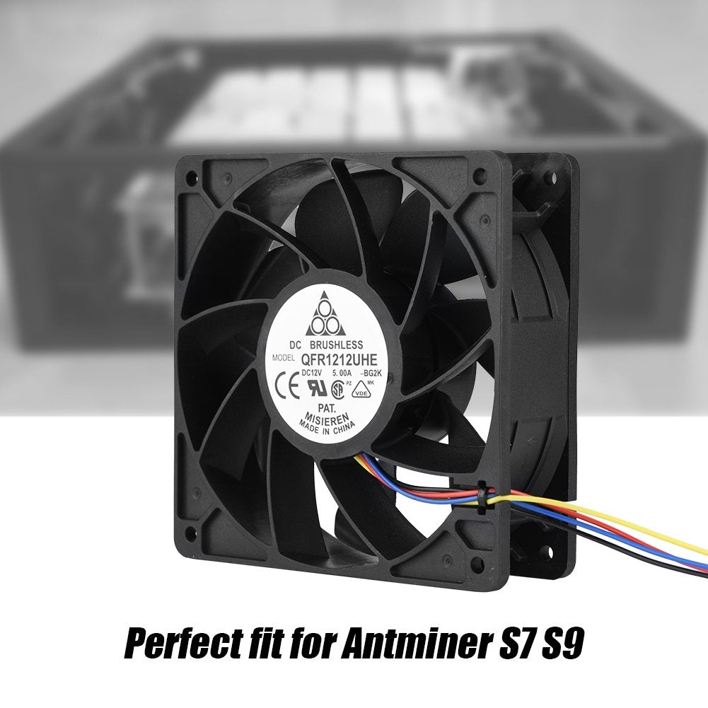Cooling Fan, DC 12V 5.0A Computer Case 7500RPM Cooling Fan Replacement 4 Pin Connector for Antminer S7 S9.
