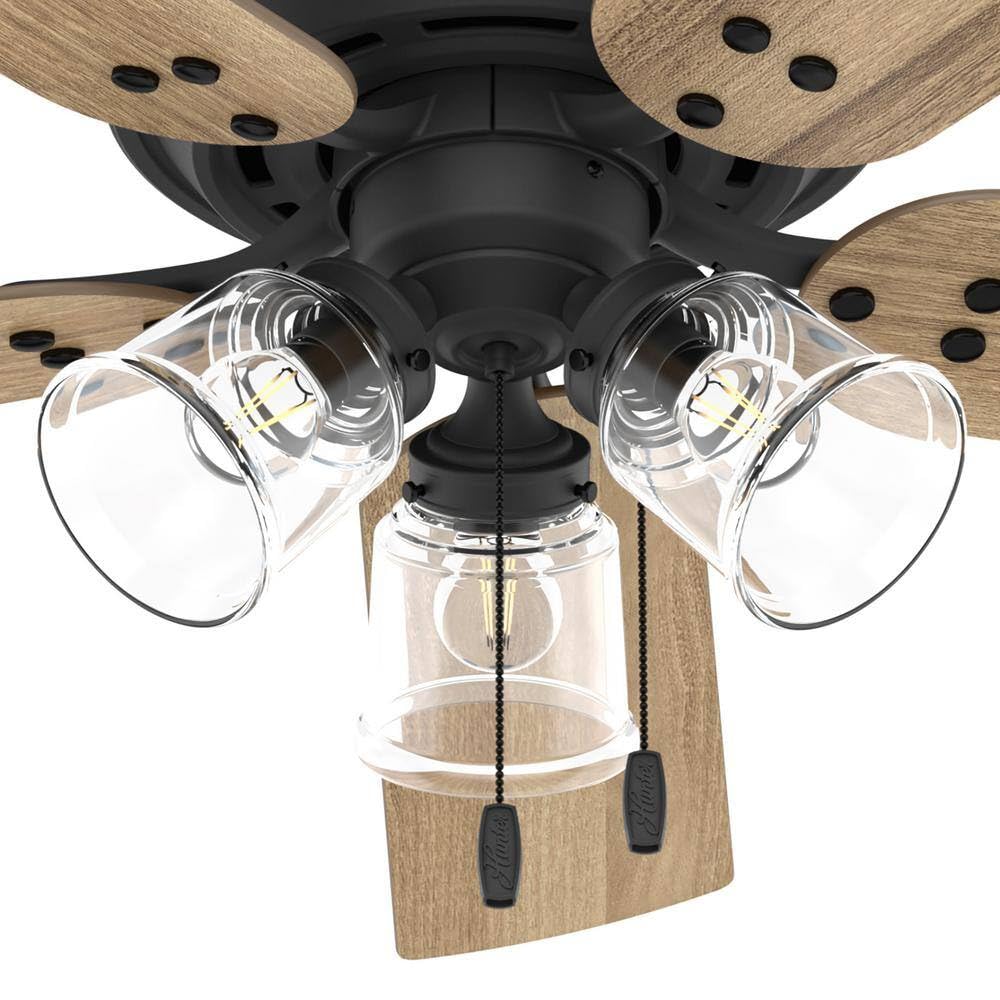 Hunter Fan 52 inch Low Profile Matte Black Finish Indoor Ceiling Fan with LED Light Kit and Pull Chain (Renewed)