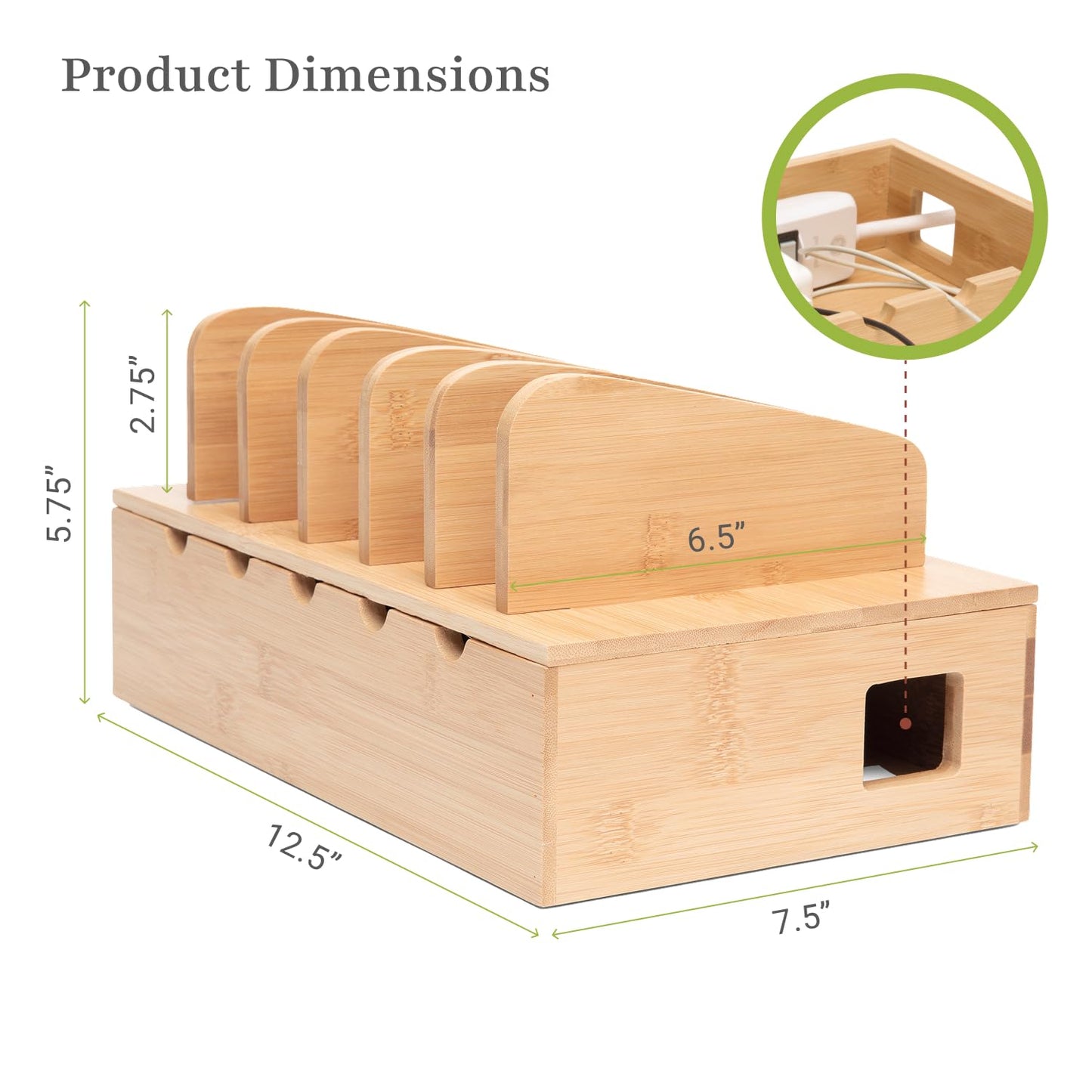Prosumer's Choice Wooden Charging Station Organizer - 5-Port Base for Phones, Tablets and Laptops - Multi-Device Docking Station with Removable