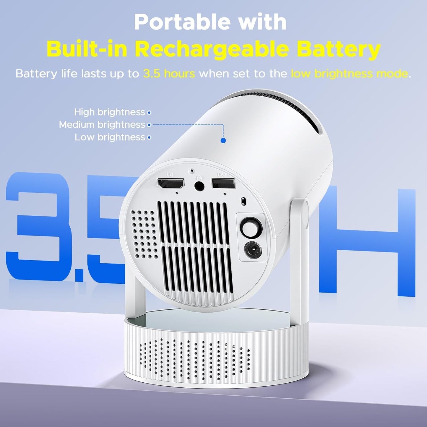 Mini Projector with WiFi and Bluetooth, Support 1080P 4K Portable Movie Projector Built-in Rechargeable Battery, Auto Keystone, 220° Rotation