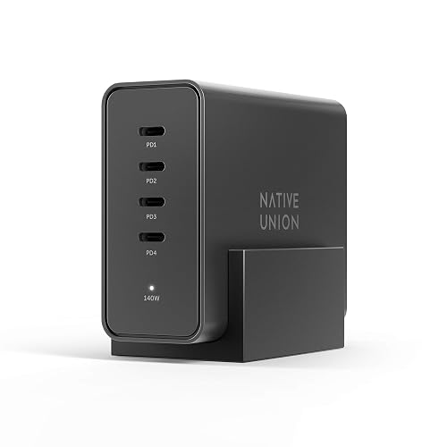 Native Union Fast GaN Charger PD 140W - 4-Port Power Delivery 3.1 Desktop Charging Station with Desk Stand - for MacBook Pro, iPads, iPhones, Pixel