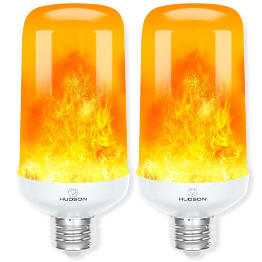 Hudson LED Halloween Bulbs - Flame Effect, 4?Mode Upside Down & 3W Flicker - E26/E27 Orange Fire - 2?Pack for Indoor/Outdoor - Flame Light