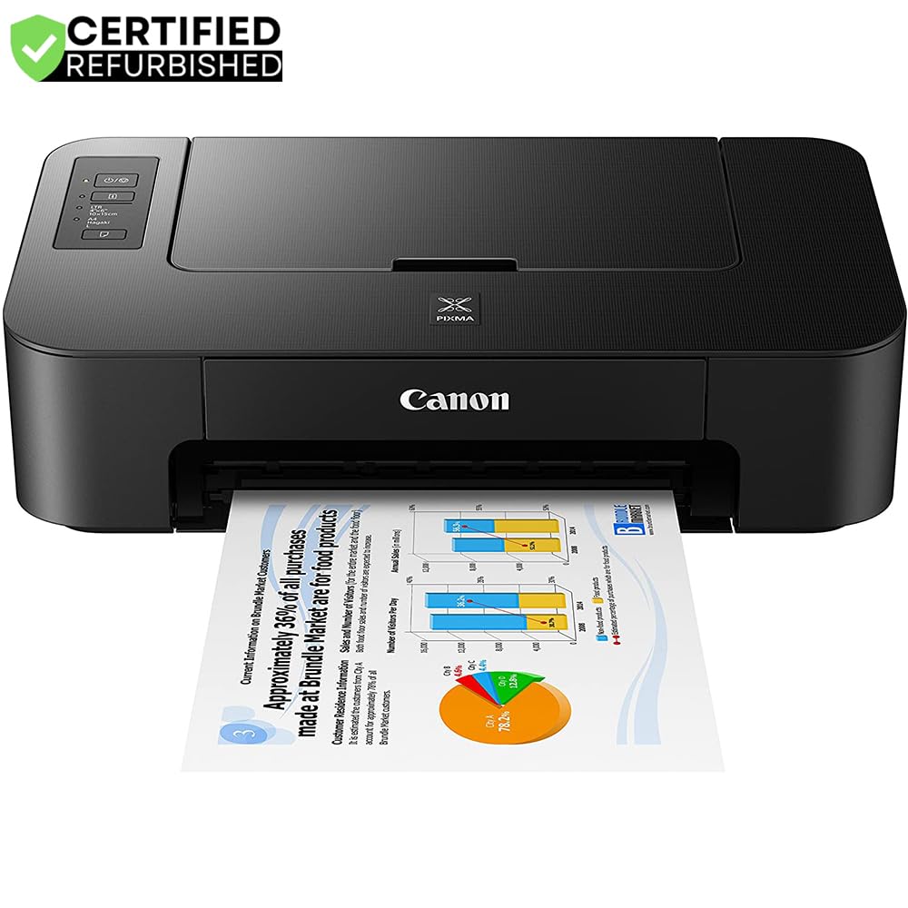 Canon (Refurbished PIXMA TS202 Inkjet Printer for Documents and Photos Up to 4800 x 1200 dpi w/Complete Set of Full-Size Ink Cartridges Bundle w/DGE